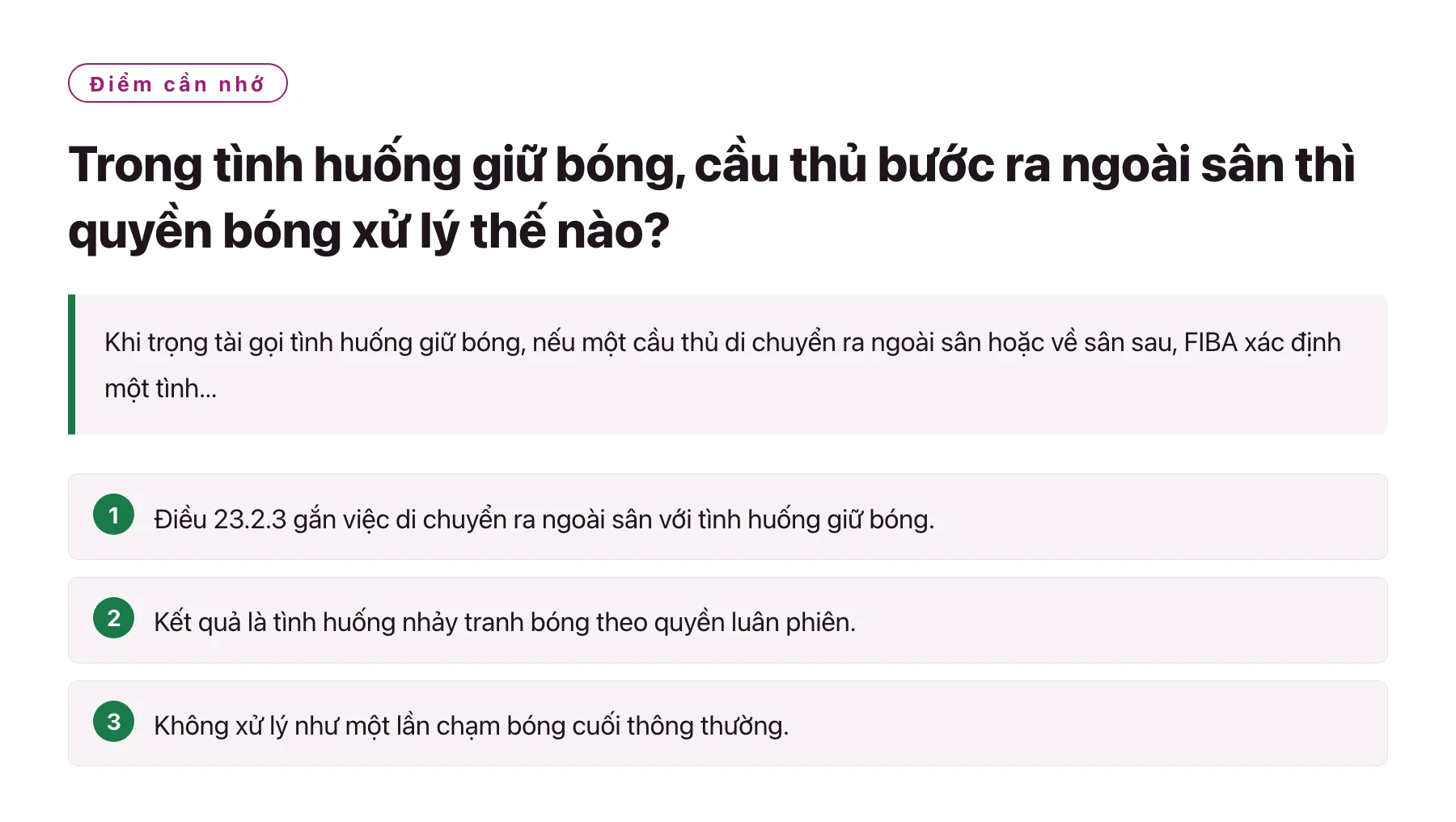 Trong tình huống giữ bóng, cầu thủ bước ra ngoài sân thì quyền bóng xử lý thế nào?——全文要点速览